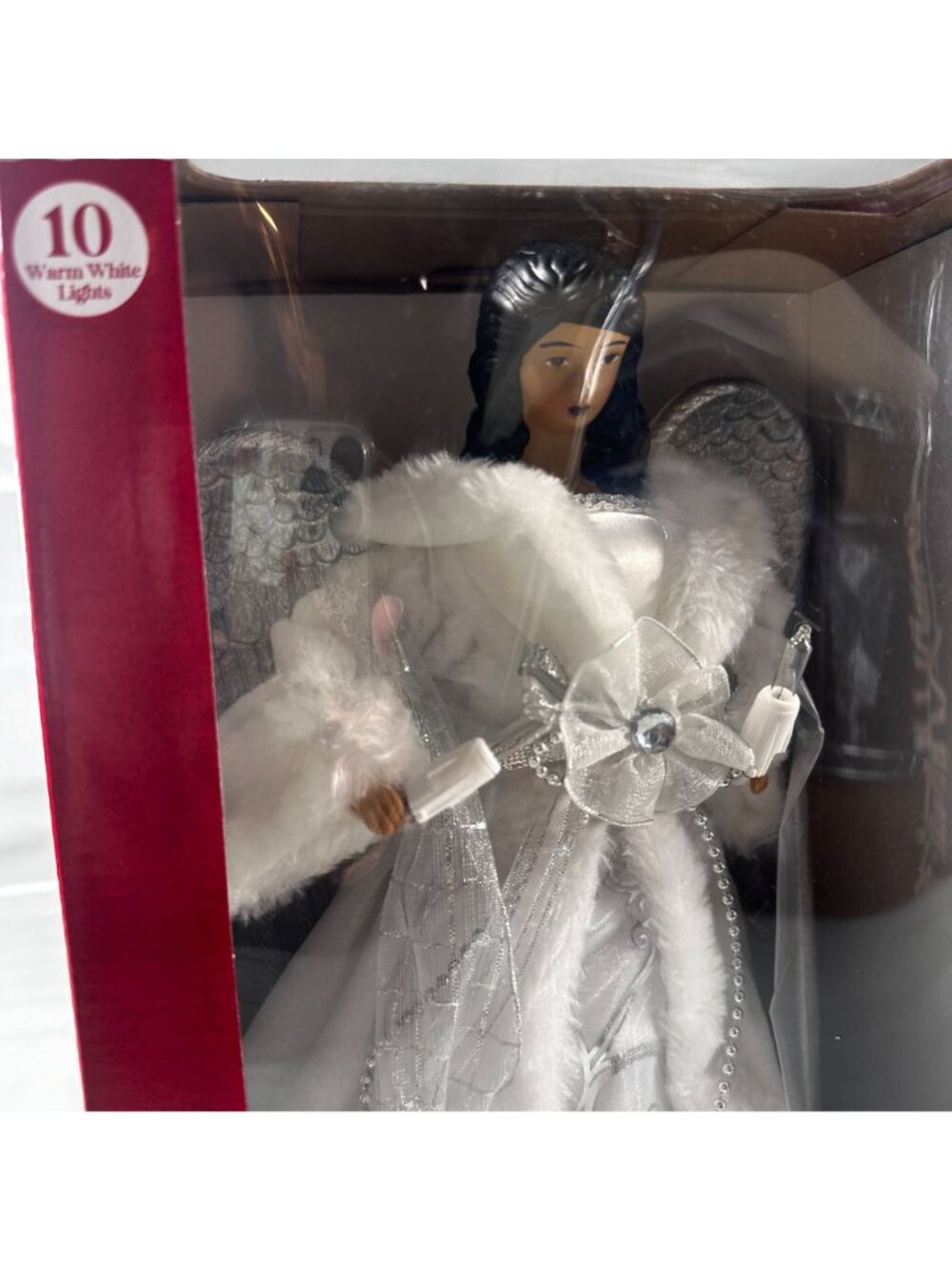 Ashland Christmas Angel Lighted Tree Topper Silver Wings White Gown Cord - Picture 10 of 16